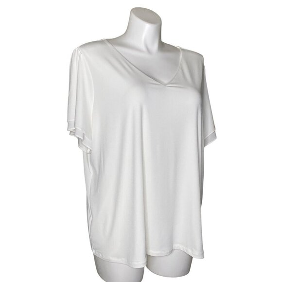 Calvin Klein Short Flutter Sleeve Top, NWT $64 V-Neckline Women's Size 2X - Picture 2 of 9